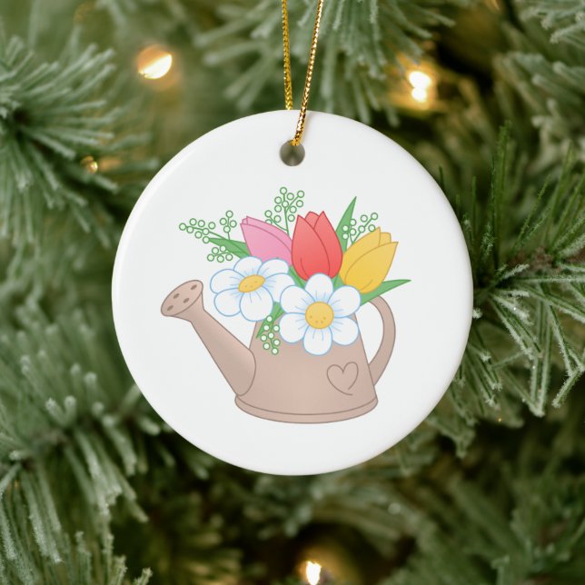 Garden Watering Can med Flowers Julgransprydnad Keramik (Träd)