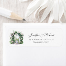 Garden Wedding Blommigt Arch Fontän Returadress Etikett