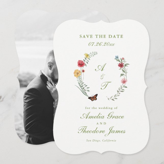 Garden Wedding Die Cut Save the Date Card Inbjudningar (Fram/baksida)