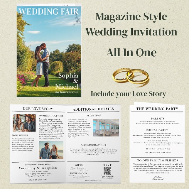 Garden Wedding Magazine Cover-inbjudan Inbjudan (Garden Wedding Magazine Cover Invitation All in One)
