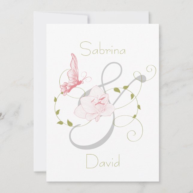 Garden Wedding Rosa Lilies Bröllop Inbjudningar (Framsida)