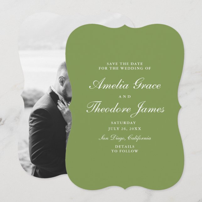 Garden Wedding Save the Date Die-Cut Green Inbjudningar (Fram/baksida)