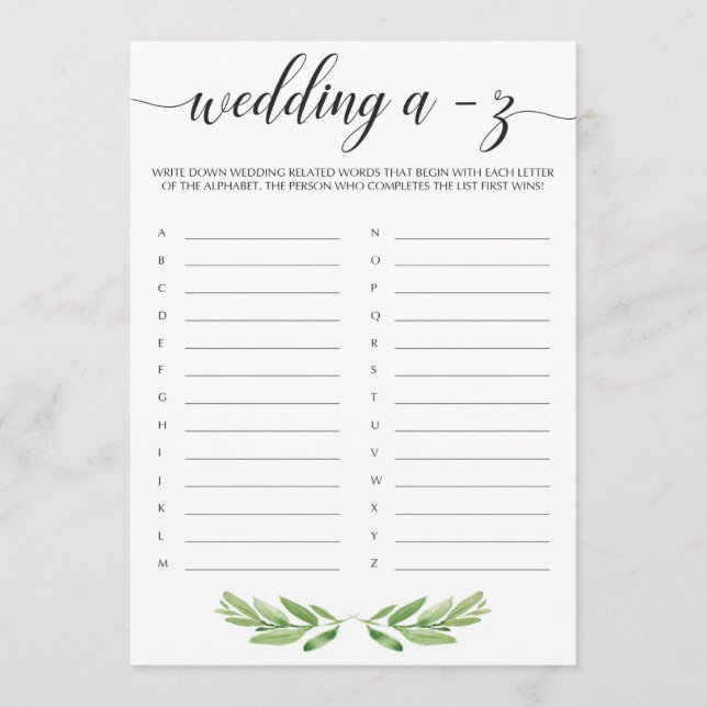 Garden Wedding Shower Bröllop Alphabet Game (Framsida)