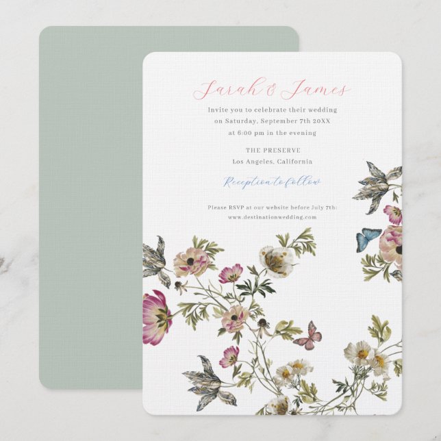 Garden Wedding Wildblommor Inbjudningar (Fram/baksida)
