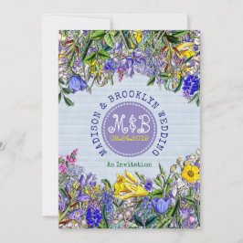 Garden Wedding Wildblommor Monogram Vintage Blommi Inbjudningar