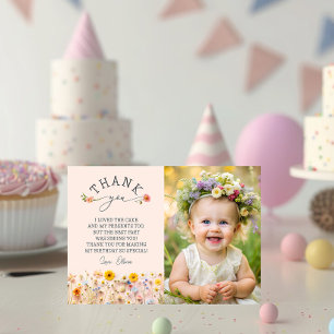 Garden Wildblomma 1:a födelsedagen - tackkort Inbjudningar