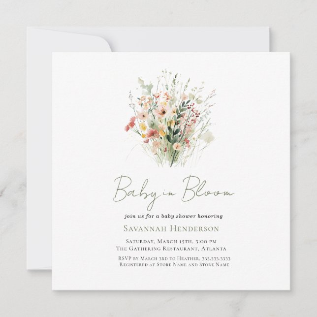 Garden Wildblomma Baby i Bloom Baby Shower Inbjudningar (Framsida)