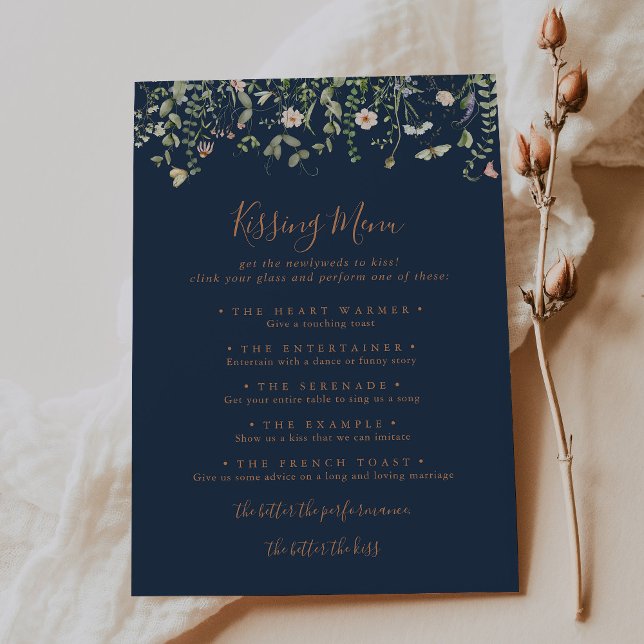 Garden Wildblomma Bröllop Kissing Menu-spelkort (Skapare uppladdad)