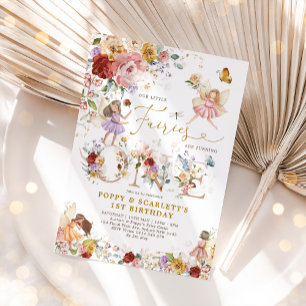 Garden Wildblomma Princess Twin 1st Birthday Inbjudningar