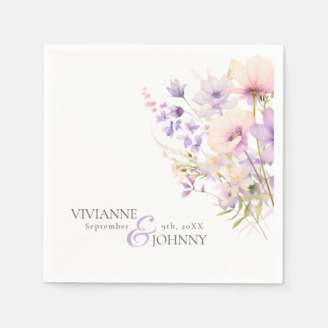 Garden WildblommLila Lavender Lila Bröllop Pappersservett (Framsidan)