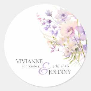 Garden WildblommLila Lavender Lila Bröllop Runt Klistermärke
