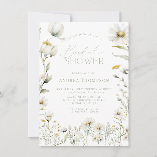 Garden Wildblomtypography Möhippa Inbjudningar (Framsida)