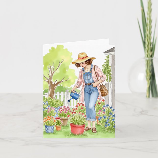 Garden Woman Watercolor Tack Kort (Framsida)