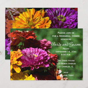 Garden Zinnia Flowers Bröllop Rehearsal Dinner Inbjudningar