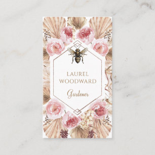Gardener Boho Rosa Blommigt Guld Visitkort