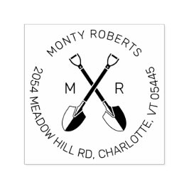 Gardener Crossed Spades Logotyp Round Returadress Självfärgande Stämpel