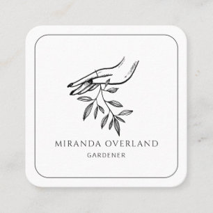 Gardener Hand och Löv Logotyp Fyrkantigt Visitkort