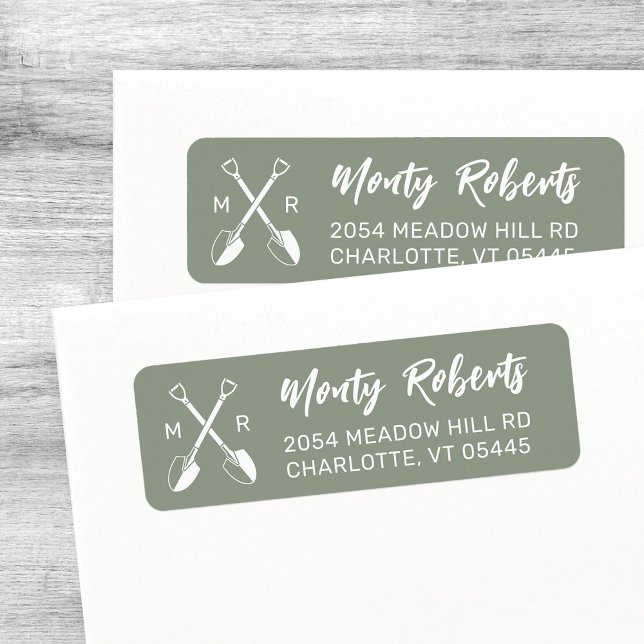 Gardener Logotyp med Initialer | RETURADRESS Returadress Etikett (Professional garden logo with initials and modern hand sketched name return address label.)