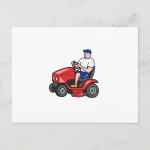 Gardener Mows Rideon Gräsmatta Mower Tecknad Vykort