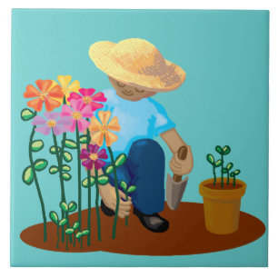 Gardener och blommor kakelplatta