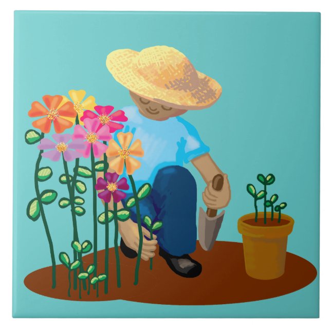 Gardener och blommor kakelplatta (Framsidan)