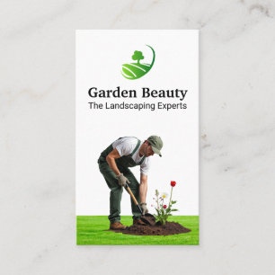 Gardener Planting Flowers Liggande Logotyp Visitkort
