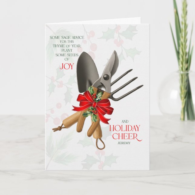 Gardener Sage Advice for Joy and Cheer with Name Helgkort (Framsida)