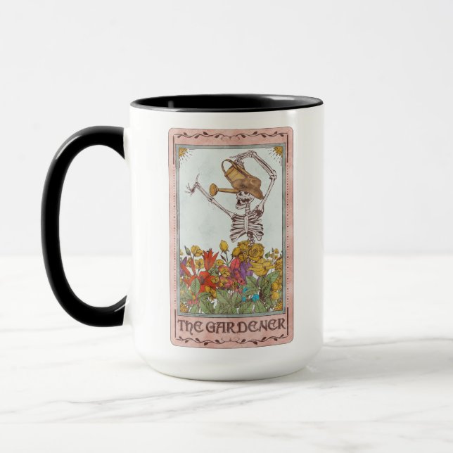 Gardener Tarot Card Flowers Funny Skeleton Mugg (Vänster)