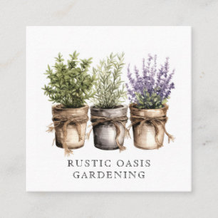Gardener Watercolor Rustic Plants Flowers Fyrkantigt Visitkort