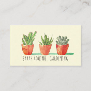 Gardener Watercolor Succulants Rustic Boho Visitkort