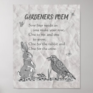 Gardeners Dikt Black & White Seeds, kanin, Kråka Poster
