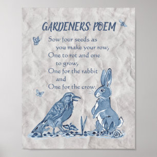 Gardeners Dikt Blue & White Seeds, kanin, Kråka Poster