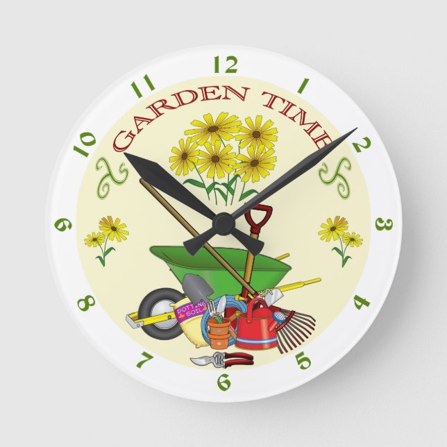 Gardener's Garden Time Clock Rund Klocka (Framsida)