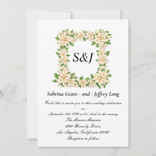 Gardenia Blommigt Monogram Bröllop Inbjudningar