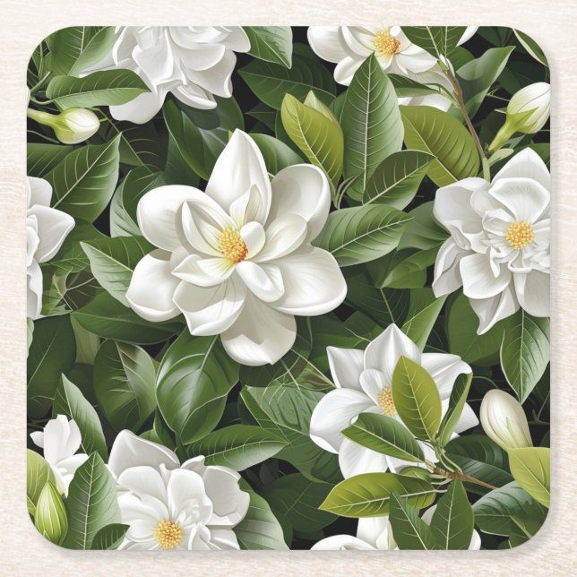 Gardenia Blommor Inpackningspapper Underlägg Papper Kvadrat (Framsidan)