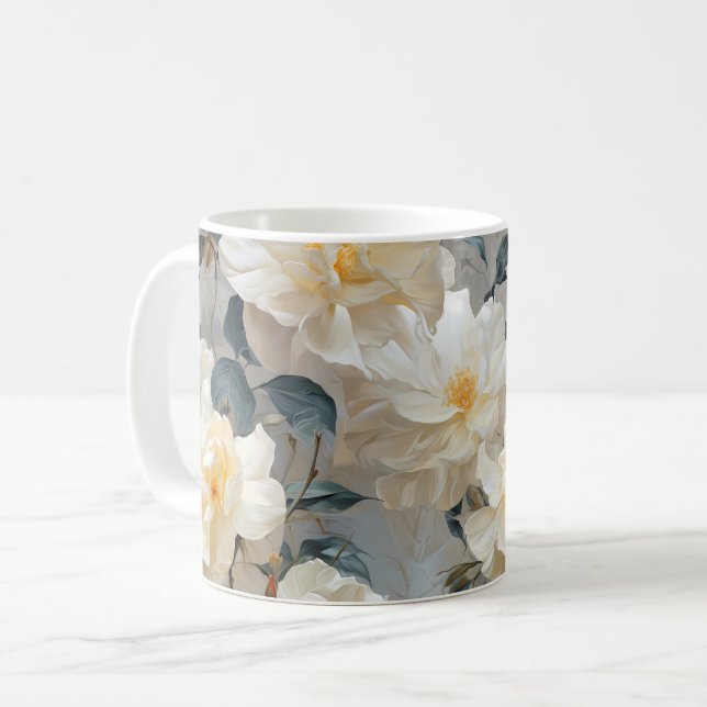 Gardenia Flowers Mönster Kaffemugg (Framsida vänster)