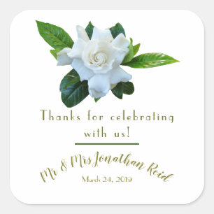 Gardenia Greenery Fullt Bloom Bröllop Fyrkantigt Klistermärke
