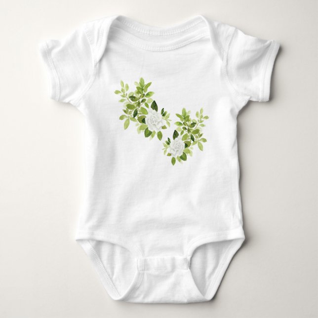 Gardenia jasmine blommigt vattencolor baby bodykos t shirt (Framsida)