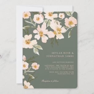 Gardenia  Watercolor Abstrakt Blommigt Grönt Inbjudningar