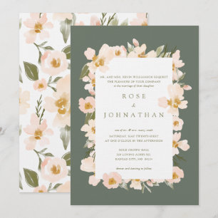 Gardenia Watercolor Abstrakt Blommigt Grönt Inbjudningar