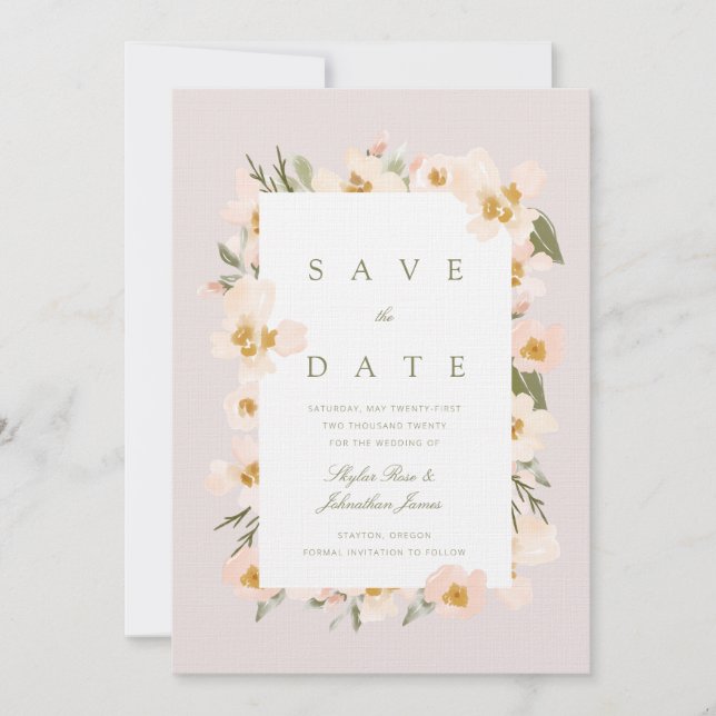 Gardenia  Watercolor Abstrakt Blommigt Rosa  Spara Datumet (Framsida)