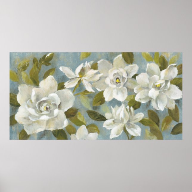 Gardenias on Slate Blue Poster (Framsidan)