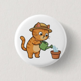 Gardening Cat Watering Plant Button Knapp
