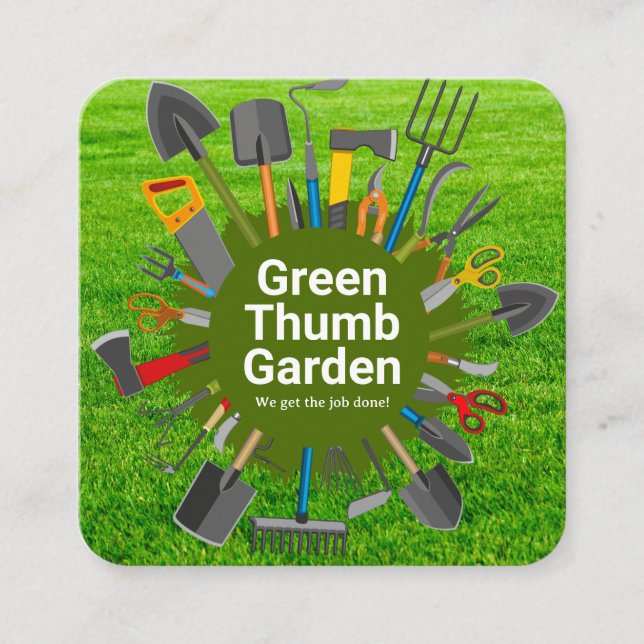 Gardening Tools Variety | Green Grass Fyrkantigt Visitkort (Framsida)