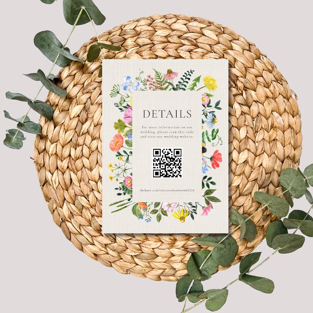 Gardens Bloom Wildblomma QR-kod Bröllop Tilläggskort (Garden's Bloom Wildflower QR Code Wedding Enclosure Card)