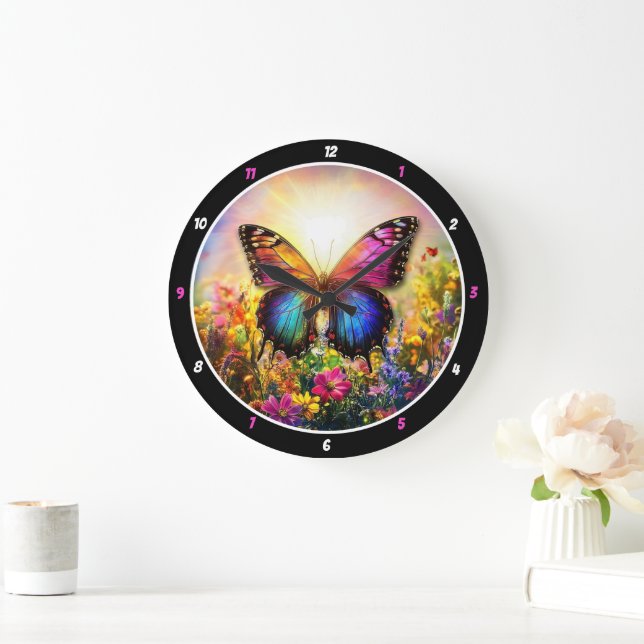 Gardens embrace" - Vibrant Butterfly Stor Klocka (Hem)