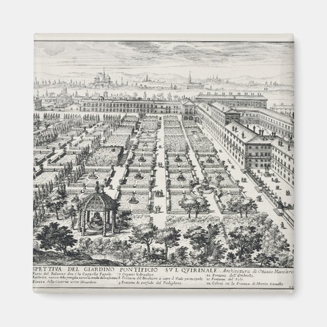 Gardens från Quirinale, från "Li Giardini di Rom Magnet (Framsidan)