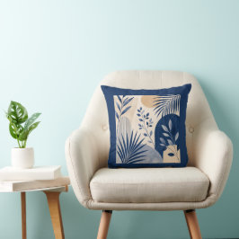 Gardens Syracuse Abstract Navy Leaf Cushion Kudde