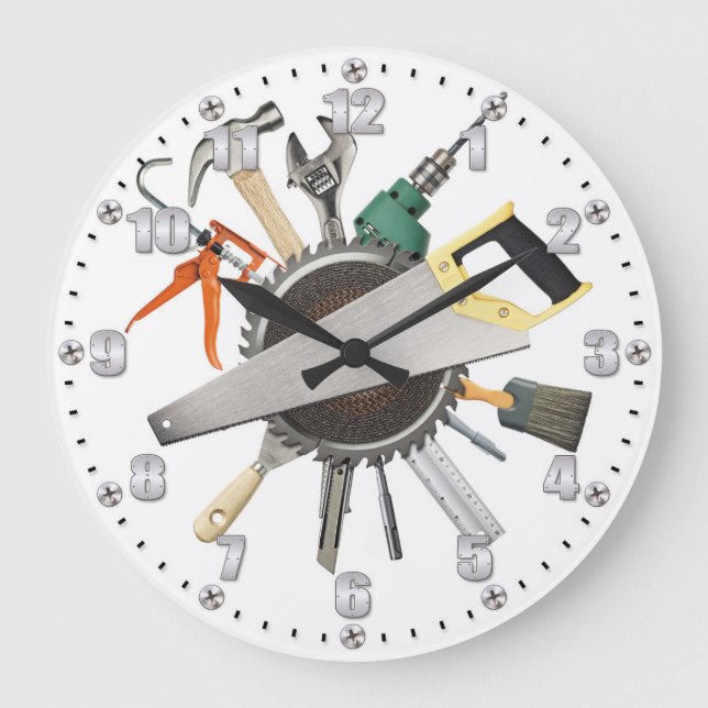 Garder Verktyg Man Cave Wall Clock Stor Klocka (Framsida)