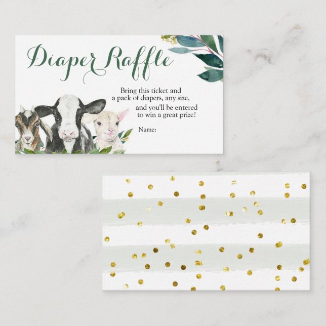 Gårds Djurliv Pojke Baby Shower Blöja Lotteri Tilläggskort (Fram/baksida)